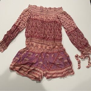 Blue Boheme Floral Off-Shoulder Romper- Pink and Purple